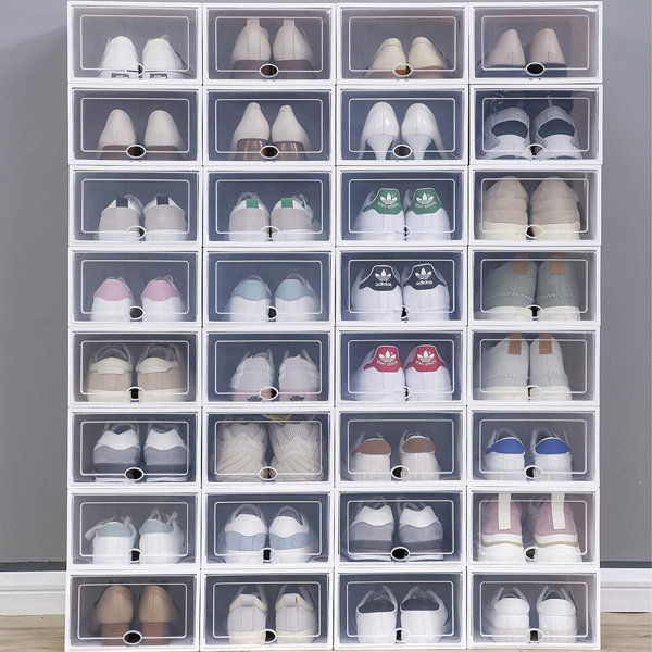 Rebrilliant 36 Pcs Clear Plastic Stackable Shoe Storage Boxes White